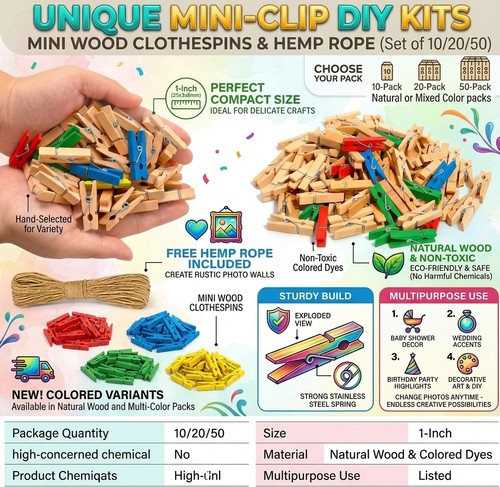 Mini wooden clothes - wooden, pegs